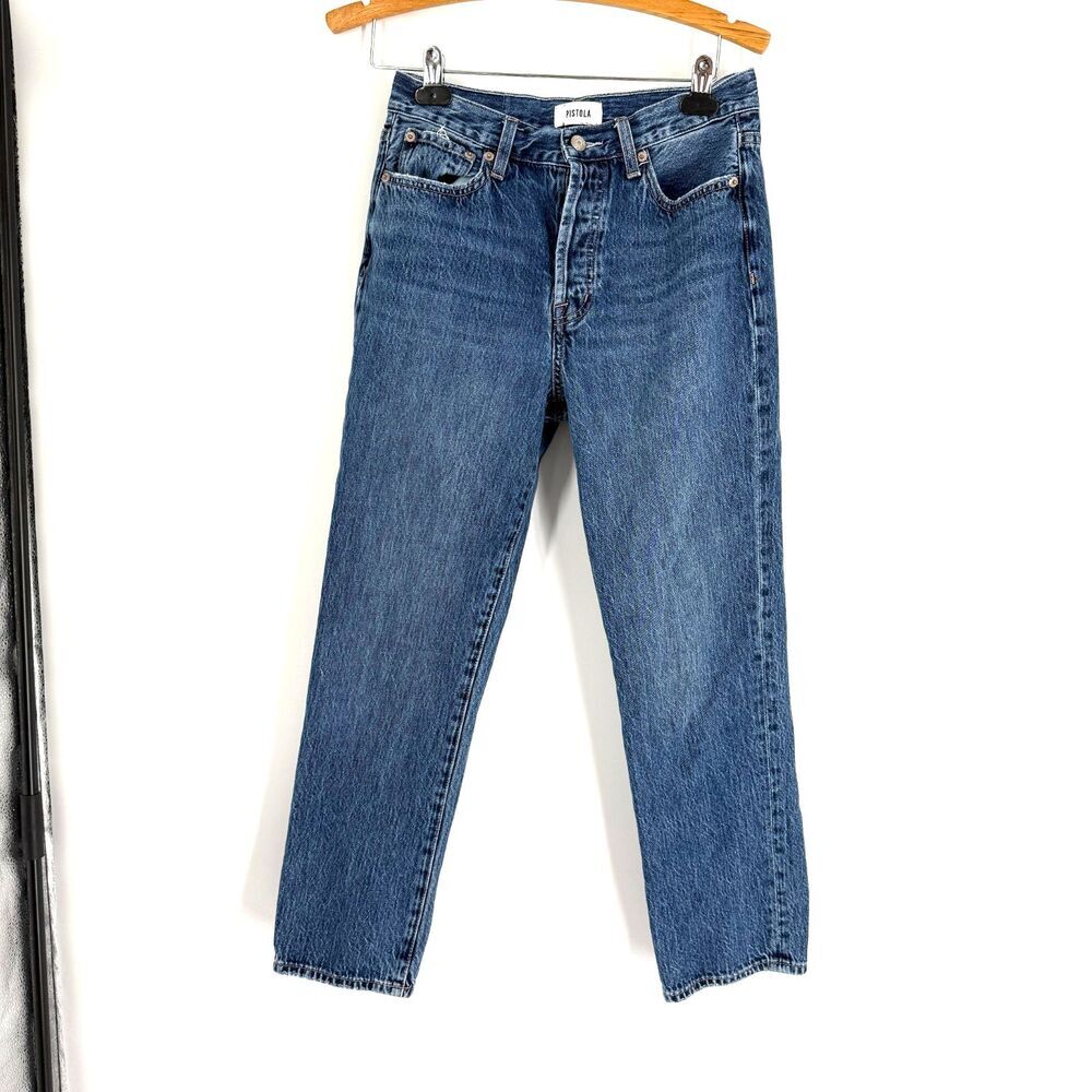 Pistola Charlie High Rise Dark Wash Classic Straight Casual Denim Jeans Size 27